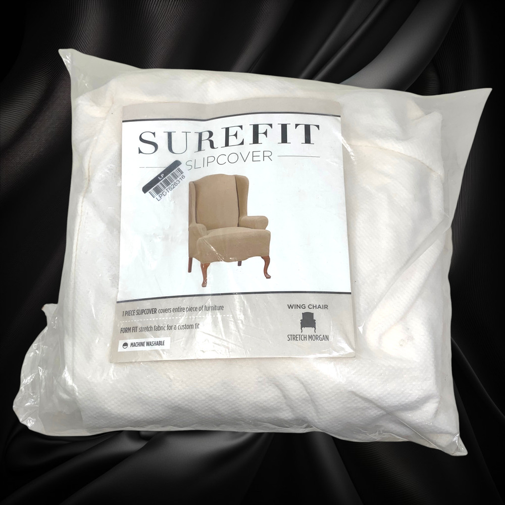 NEW SureFit Stretch Morgan Ivory Wing Chair Slipcover 1 Piece Discontinued